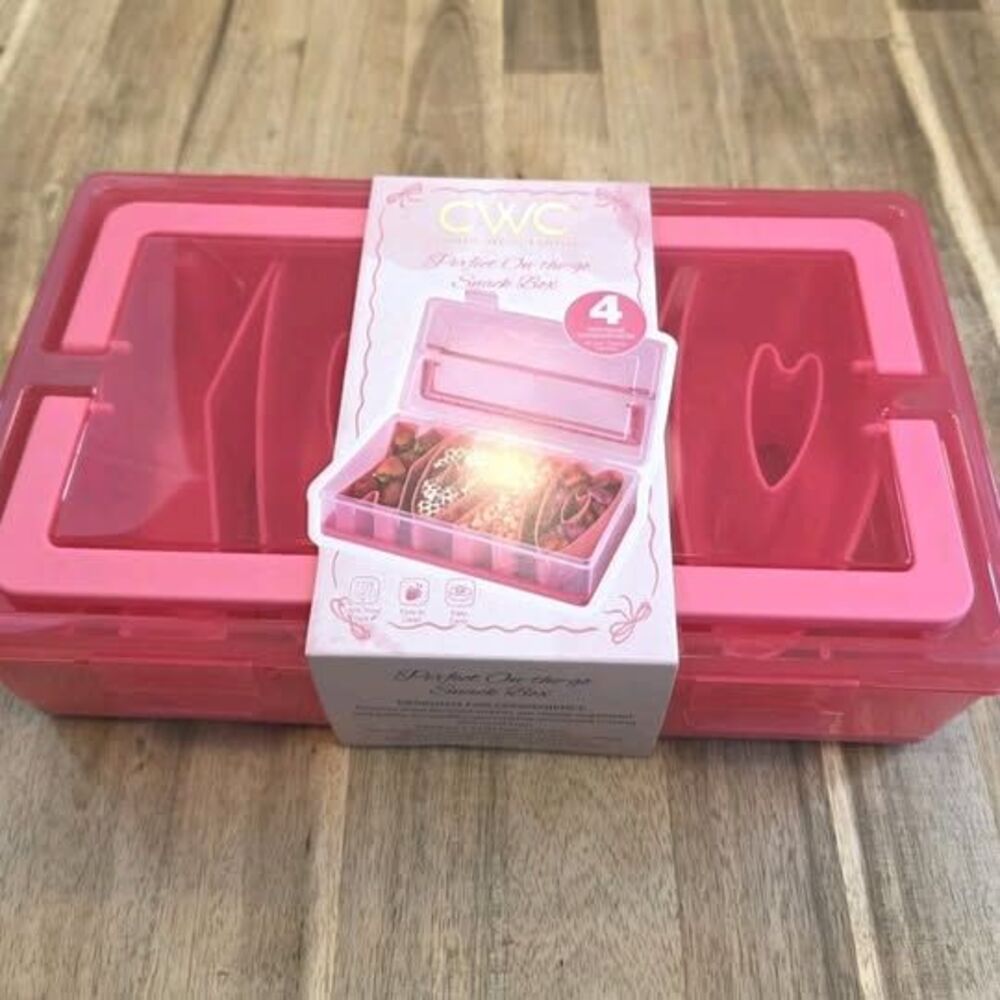 Snack Box Pink Heart Divided 4 Compartment Tray Travel Charcuterie Food